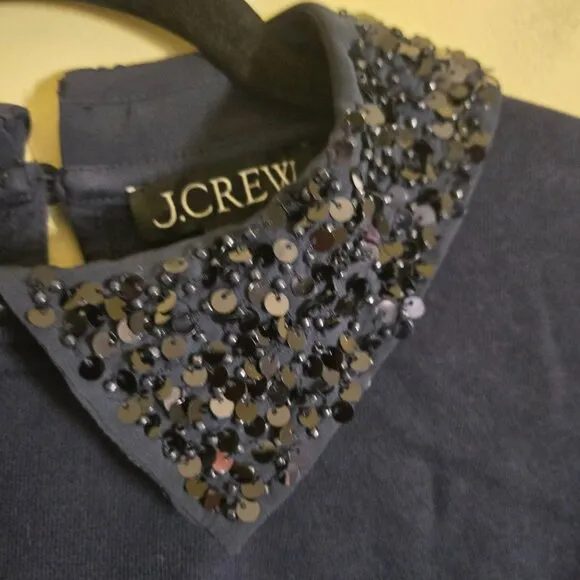 J.Crew Navy Crewneck Sweatshirt Crystal Sequin Embellished Collar Collar Size M